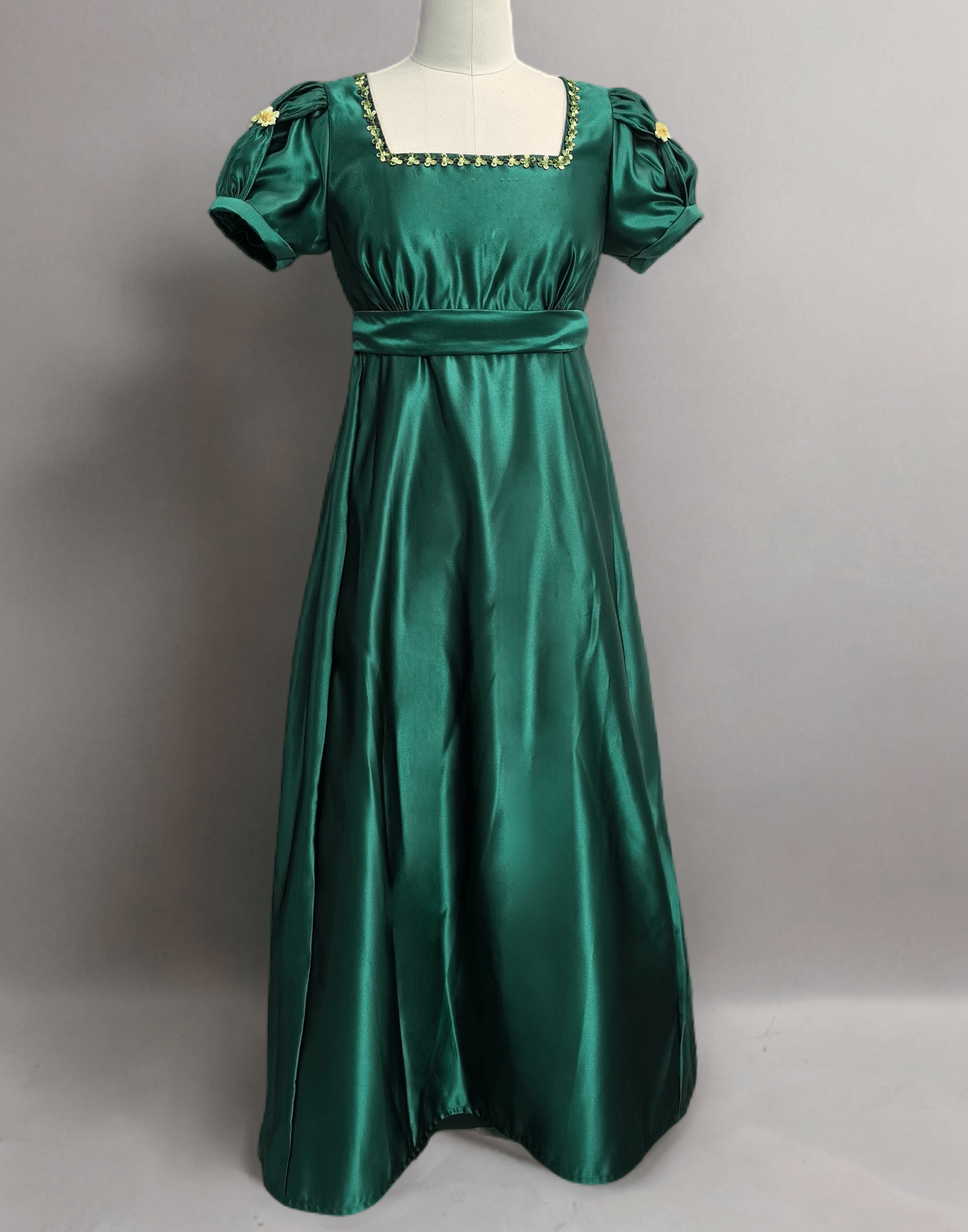 Gothic Deep Green Bridgerton Inspired Regency Dress Women - Green Bridgerton Dress with Bow Tie Belt Plus Size - WonderlandByLilian