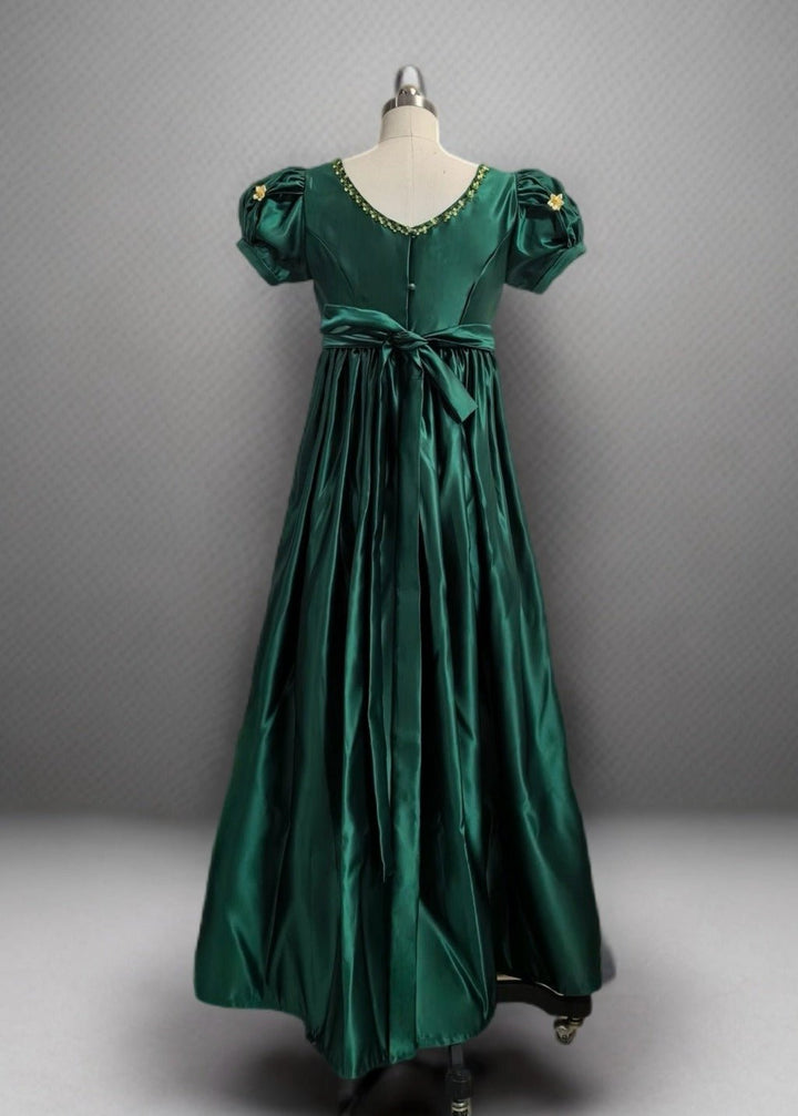 Gothic Deep Green Bridgerton Inspired Regency Dress Women - Green Bridgerton Dress with Bow Tie Belt Plus Size - WonderlandByLilian