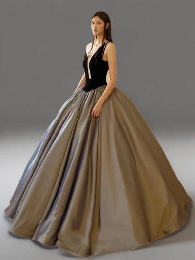 Gothic Enchanting Black and Metallic Grey Ball Gown Wedding Dress Plus Size - WonderlandByLilian