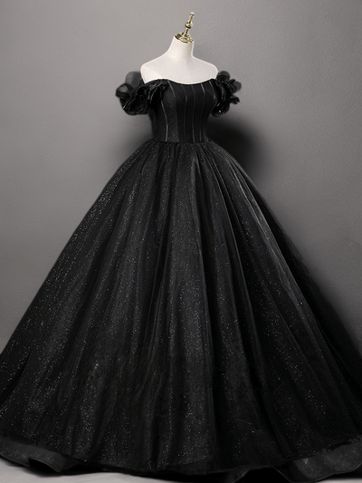 Gothic Floral Black Wedding Dress - Corset Back Wedding Dress with Sparkling Tulle Skirt Plus Size - WonderlandByLilian