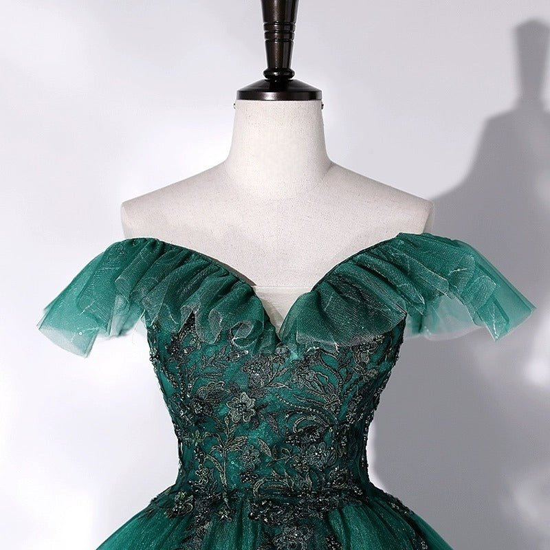 Dark Green Tulle Sequins Long Formal Dress, Retro Off the Shoulder Evening Party Dress US 12 / Dark Green Dark Green Tulle Sequins Long Formal Dress, Retro Off the Shoulder Evening Party Dress US 12 / Dark Green
