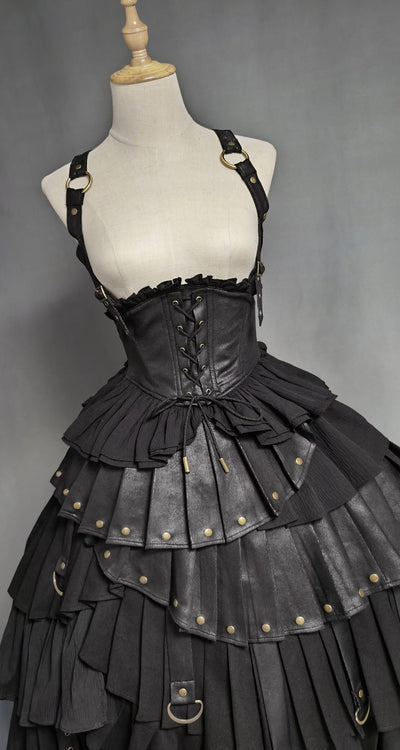 Gothic Lolita Black Ball Gown - Corset Ruffled Dress with Long Sleeves Plus Size - WonderlandByLilian