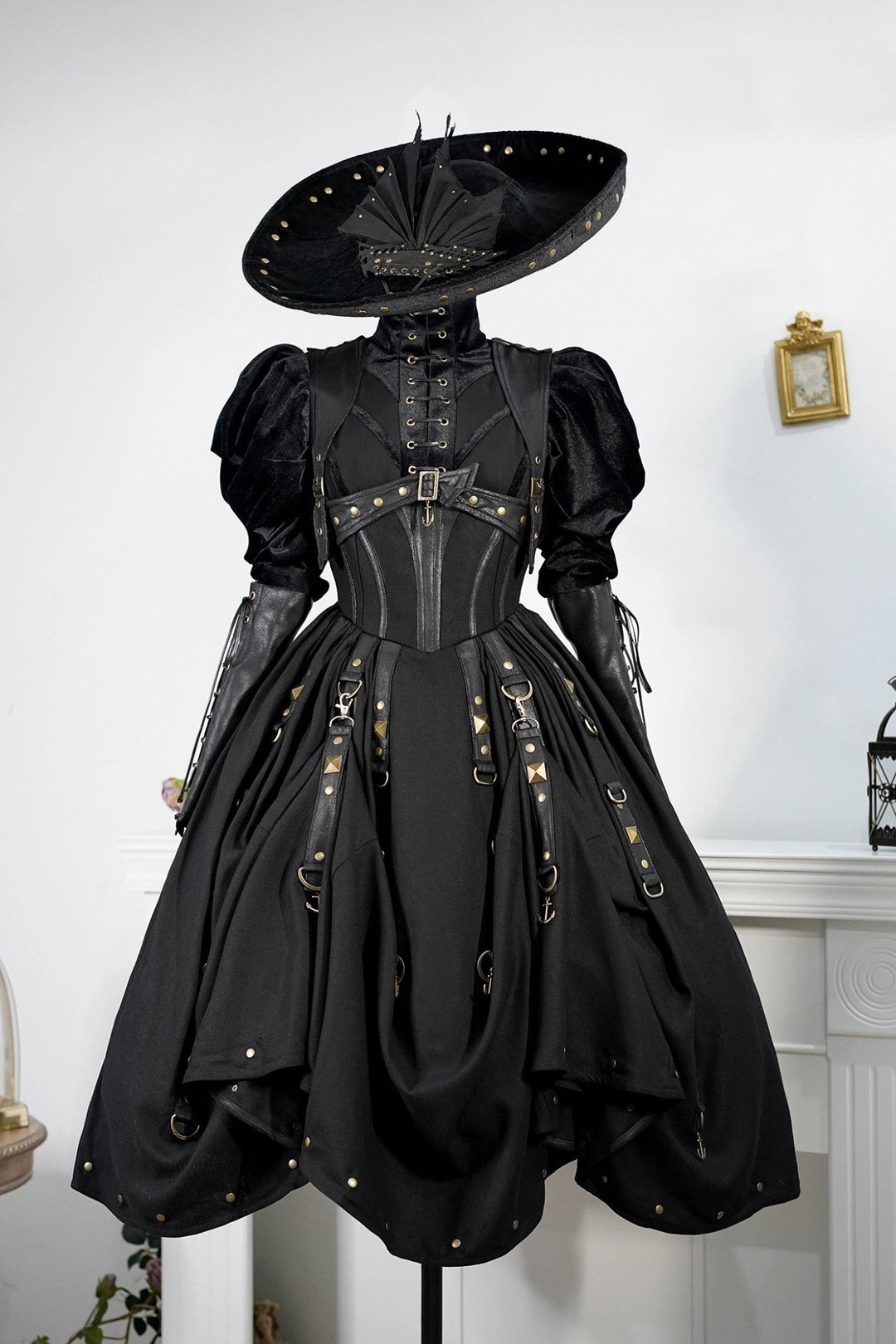 Gothic Lolita Black Ball Gown with puff Sleeve - Gothic Corset Dress with Long Sleeve Blouse Plus Size Gothic Lolita Black Ball Gown with puff Sleeve - Gothic Corset Dress with Long Sleeve Blouse Plus Size