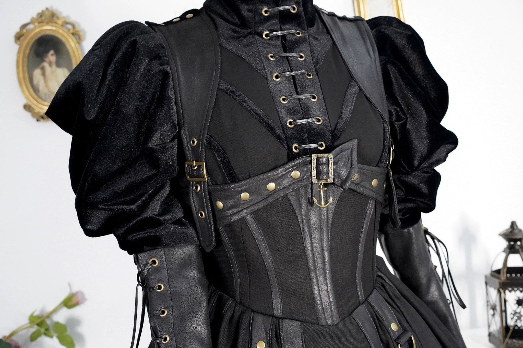 Gothic Lolita Black Ball Gown with puff sleeve - Gothic Corset