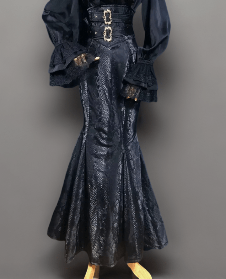 Gothic Lolita Black Dress - Gothic Mermaid Prom Dress with Lolita Blouse Plus Size - WonderlandByLilian