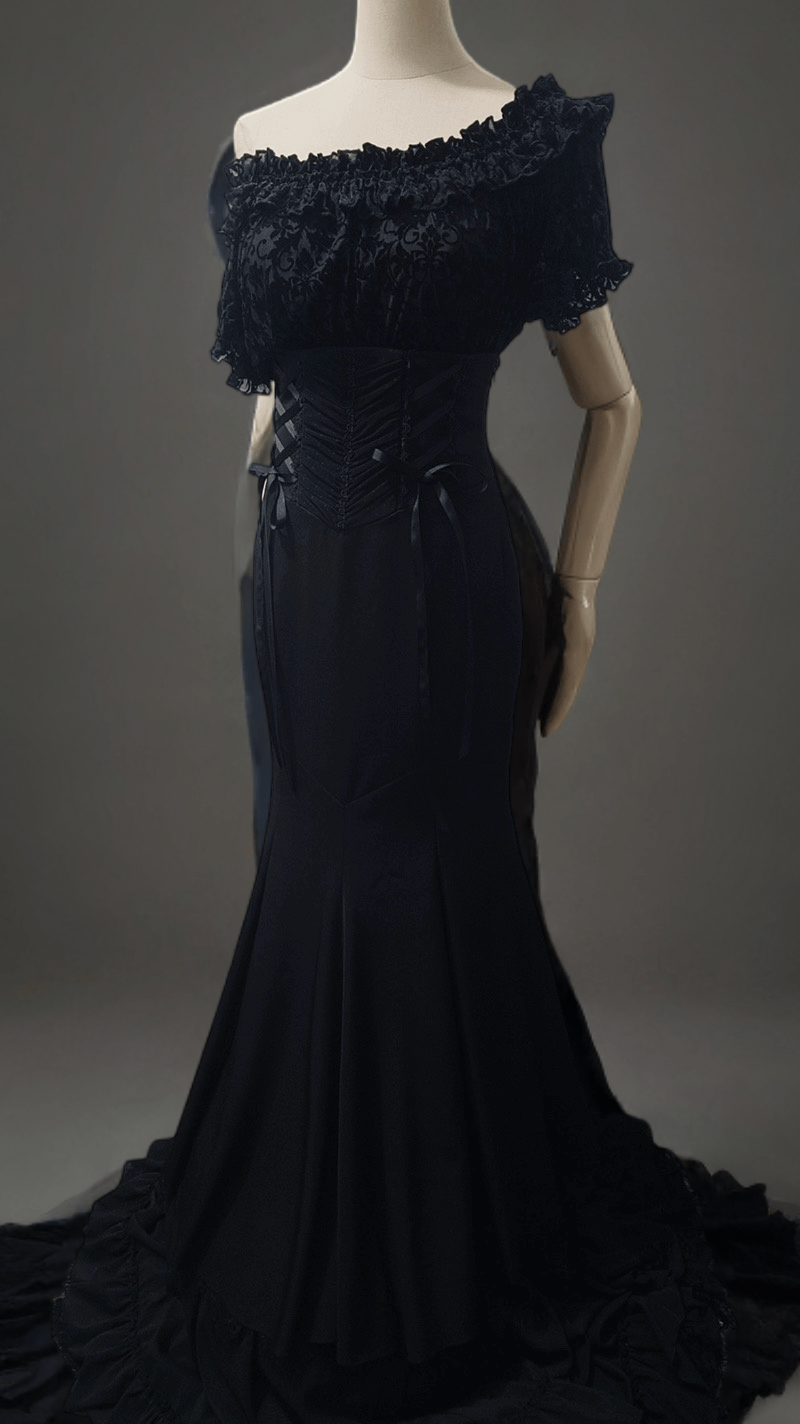 Gothic Lolita Off-Shoulder Black Mermaid Dress with Corset Plus Size WonderlandByLilian Gothic Lolita Off-Shoulder Black Mermaid Dress with Corset Plus Size WonderlandByLilian