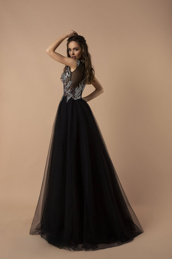 Gothic Majestic Black Embellished Tulle Evening Gown - Black Formal Dress Plus Size - WonderlandByLilian