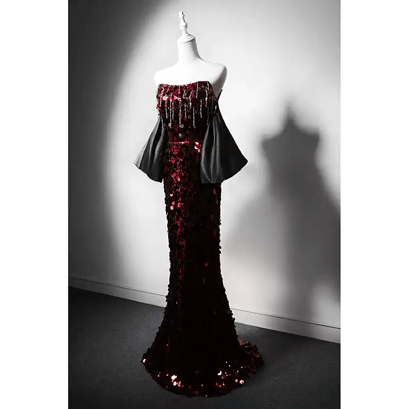 black and red sequin dress Women's Miracolos Red And Black Sequins Embellished Party V-Neck Short Dress M