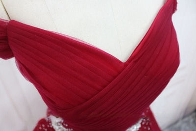 Gothic Red Off-Shoulder Wedding Party Dress - Tulle and Embellished Dress - Corset Bridal Gown Plus Size - WonderlandByLilian