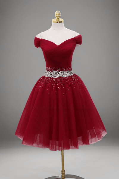Gothic Red Off-Shoulder Wedding Party Dress - Tulle and Embellished Dress - Corset Bridal Gown Plus Size - WonderlandByLilian