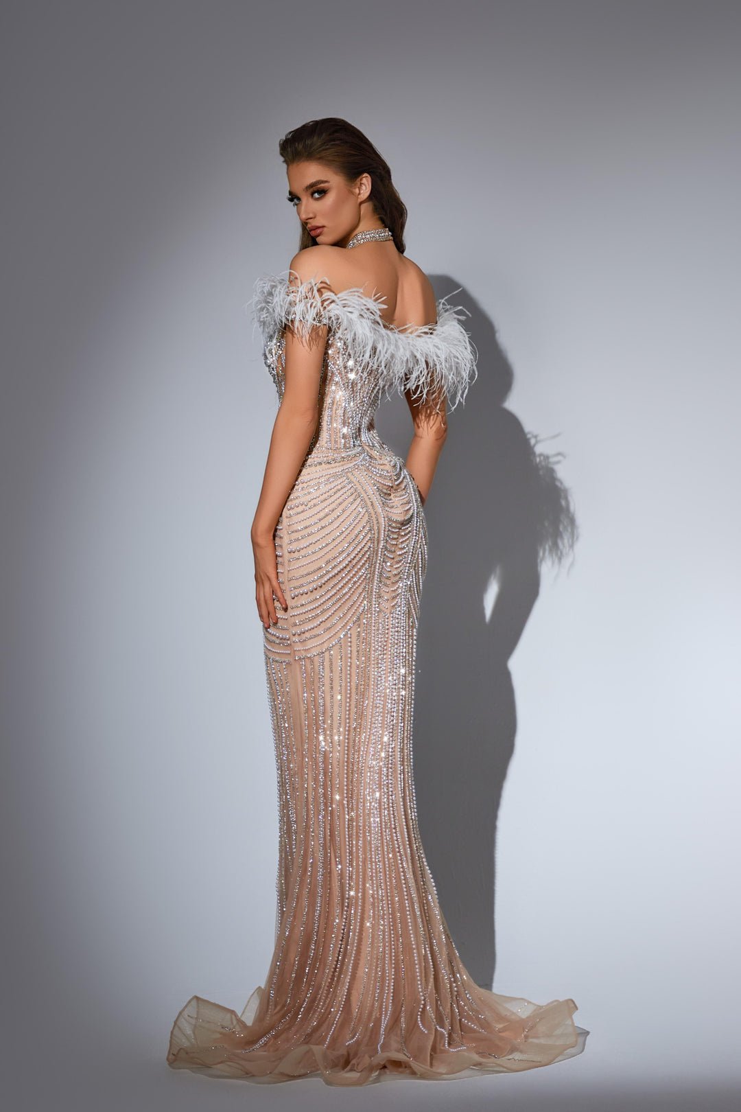 Gothic Red Sequin Dress with Feather Shoulders and Pearl Embellished Bodice – Sequin and Feather Dress Plus Size - WonderlandByLilian