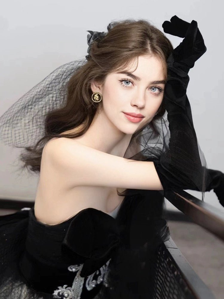 Gothic Strapless Black Velvet And Tulle Evening Dress Wedding Dress - Gothic Velvet Ball Gown Plus Size - WonderlandByLilian