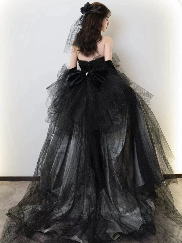 Gothic Strapless Black Velvet And Tulle Evening Dress Wedding Dress - Gothic Velvet Ball Gown Plus Size - WonderlandByLilian