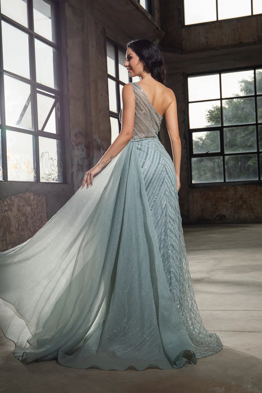 Gothic Turquoise Blue Sequin Evening Gown with One Shoulder and Side Slit - Designer Sequin Gown and Glitter Dress Plus Size Custom Made / Blue Gothic Turquoise Blue Sequin Evening Gown with One Shoulder and Side Slit - Designer Sequin Gown and Glitter Dress Plus Size Custom Made / Blue