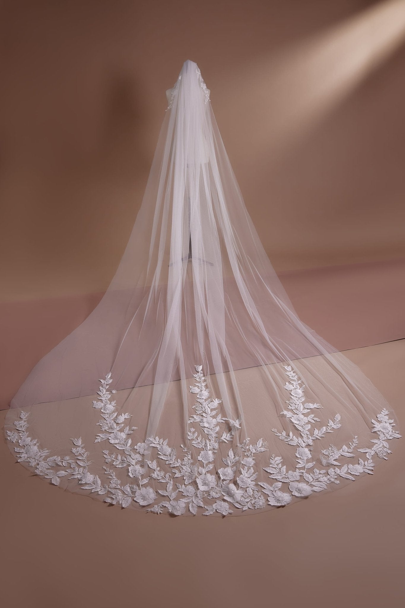 Grand Floral Cathedral Veil with Exquisite Lace Detailing - WonderlandByLilian