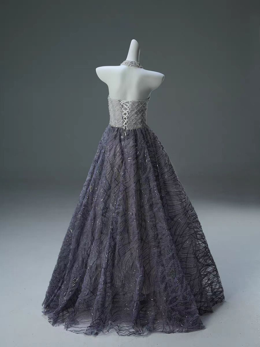 plus size modest evening dresses Elegant Minimalist Long Sleeves Wedding Dress Casual A-Line V-Neck Tulle Bridal Gown Detail Fabric Gray and Lavender Strapless Lace