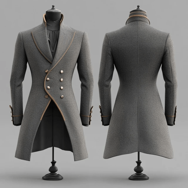 Gray Regency Men's Tailcoat with Gold Trim - Bridgerton - Inspired Double - Breasted Jacket Plus Size - WonderlandByLilian