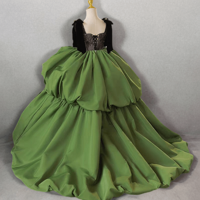 Green Ball Gown Flower Girl Dress with Lace Bodice and Bow Straps for Special Occasion - Plus Size - WonderlandByLilian