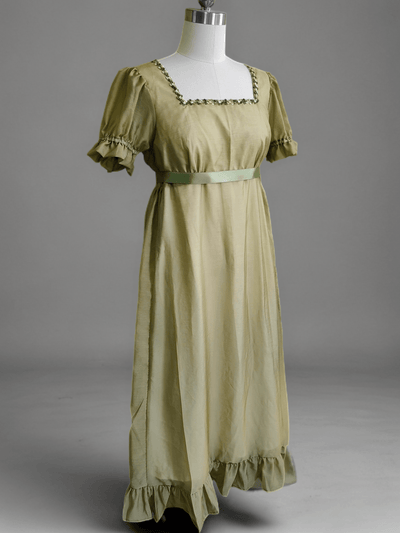 Green Bridgerton Inspired Regency Dress Women - Green Bridgerton Dress with Satin Bow Tie Belt Plus Size - WonderlandByLilian
