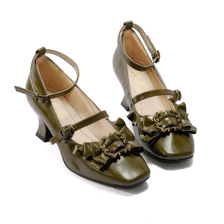 Green Regency Heels and Lolita Mules with Bow - Lolita Shoes - WonderlandByLilian