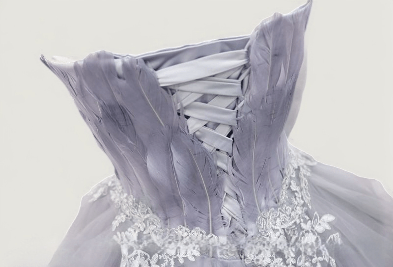Grey Feathered Short Wedding Party Dress - Layered Tulle Dress - Strapless Corset Bridal Gown Plus Size Grey Feathered Short Wedding Party Dress - Layered Tulle Dress - Strapless Corset Bridal Gown Plus Size
