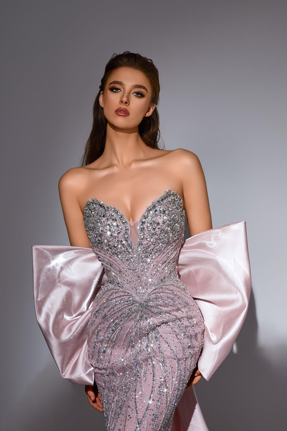 Grey Sequin Dress with Sweetheart Bodice – Sparkly Maxi Dress with Convertible Bow Plus Size - WonderlandByLilian