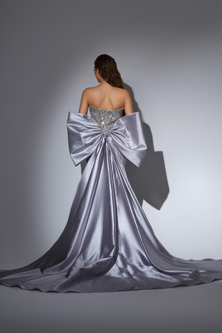 Grey Sequin Dress with Sweetheart Bodice – Sparkly Maxi Dress with Convertible Bow Plus Size - WonderlandByLilian