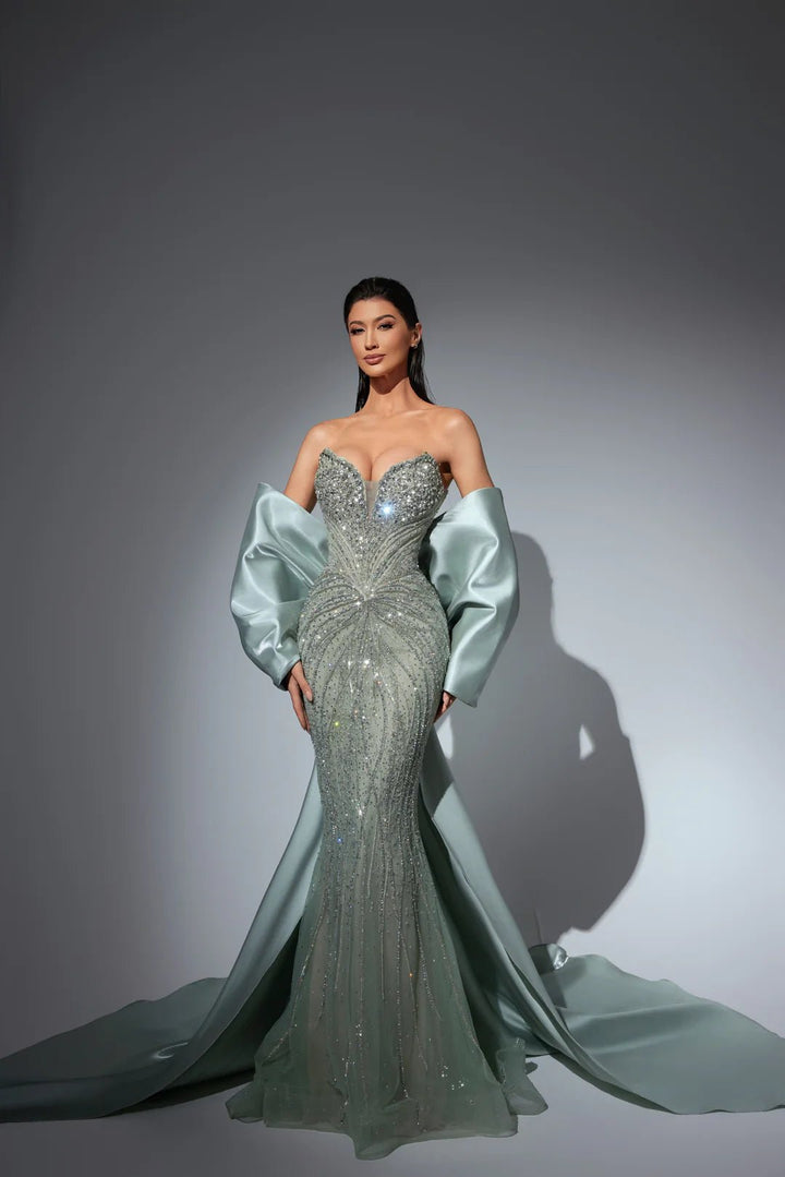 Grey Sequin Dress with Sweetheart Bodice – Sparkly Maxi Dress with Convertible Bow Plus Size - WonderlandByLilian