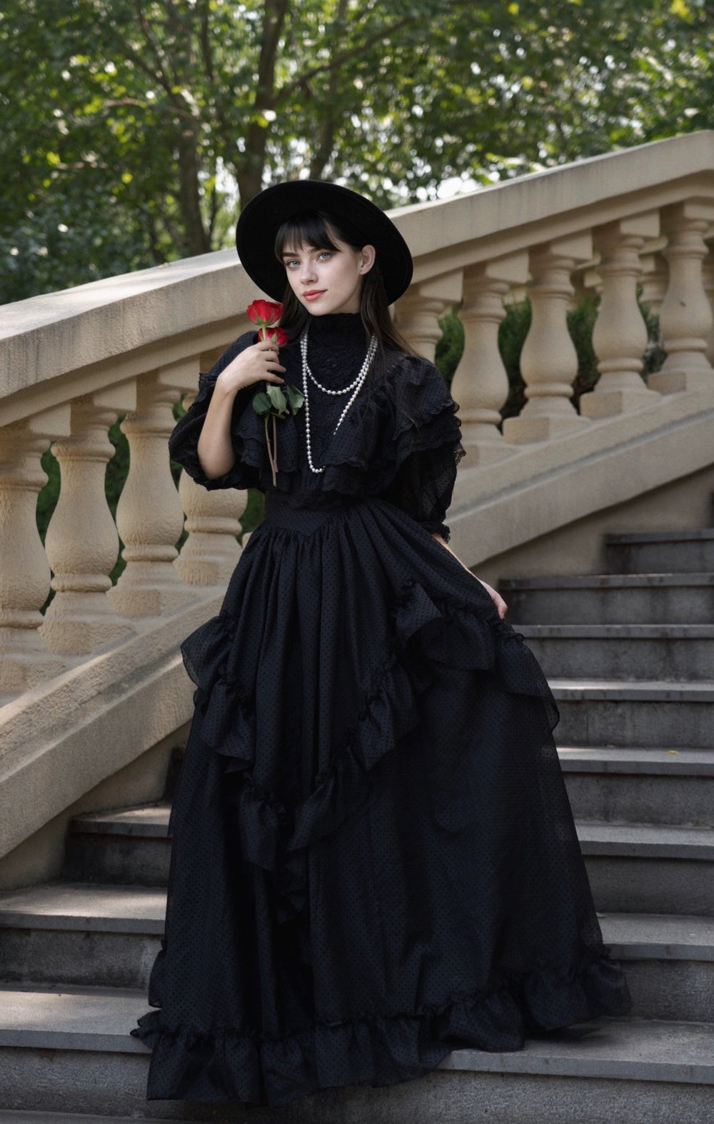 Gunne Sax Inspired Black Gothic Lace Dress With Short Sleeves - Vintage Edwardian Style Victorian Black Wedding Dress - Plus Size - WonderlandByLilian