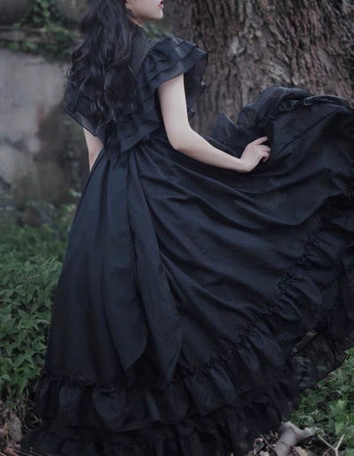 Gunne Sax Inspired Black Lace Dress - 1980s Style Victorian Gothic Black Wedding Dress - Plus Size - WonderlandByLilian