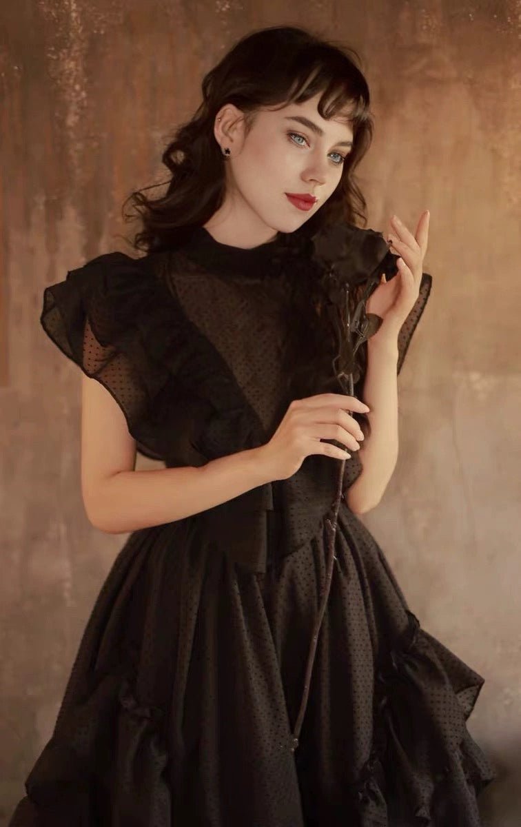 Gunne Sax Inspired Black Lace Dress - 1980s Style Victorian Gothic Black Wedding Dress - Plus Size - WonderlandByLilian