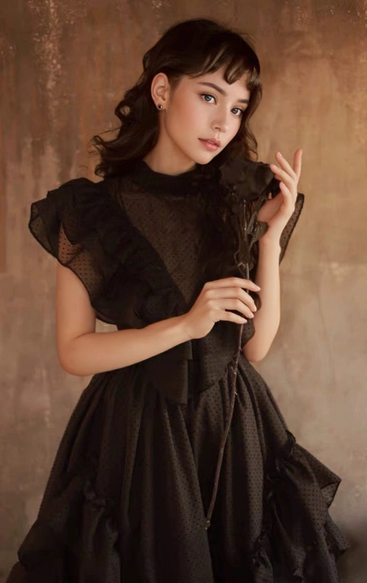Gunne Sax Inspired Black Lace Dress - 1980s Style Victorian Gothic Black Wedding Dress - Plus Size