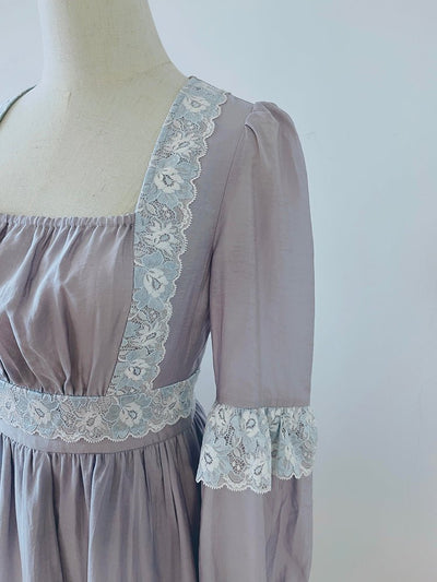 Gunne Sax Inspired Blue Embroidery Victorian Day Dress - WonderlandByLilian