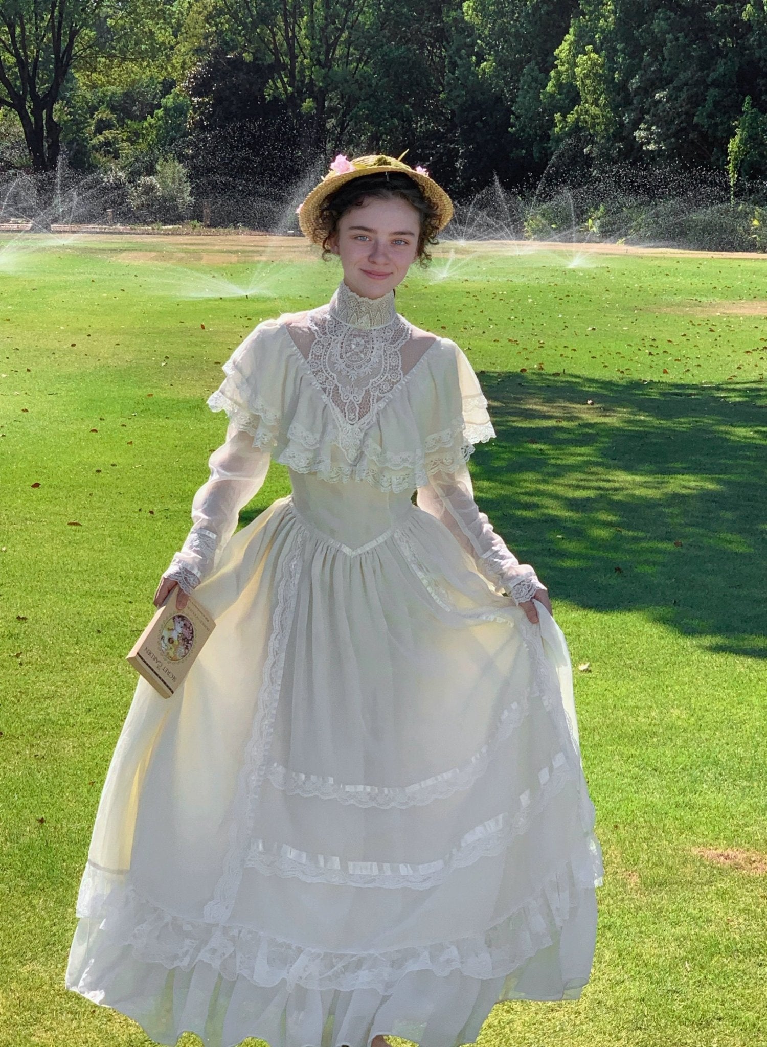 Gunne Sax Vintage Inspired Cream White Lace Dress 70s Style Victorian Prom Wedding Dress Plus Size L White