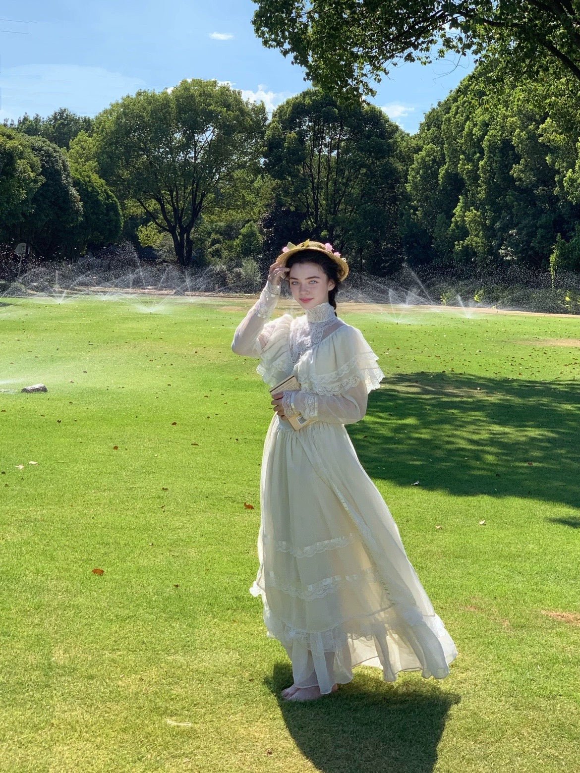 Gunne Sax Vintage Inspired Cream White Lace Dress 70s Style Victorian Prom Wedding Dress Plus Size L White