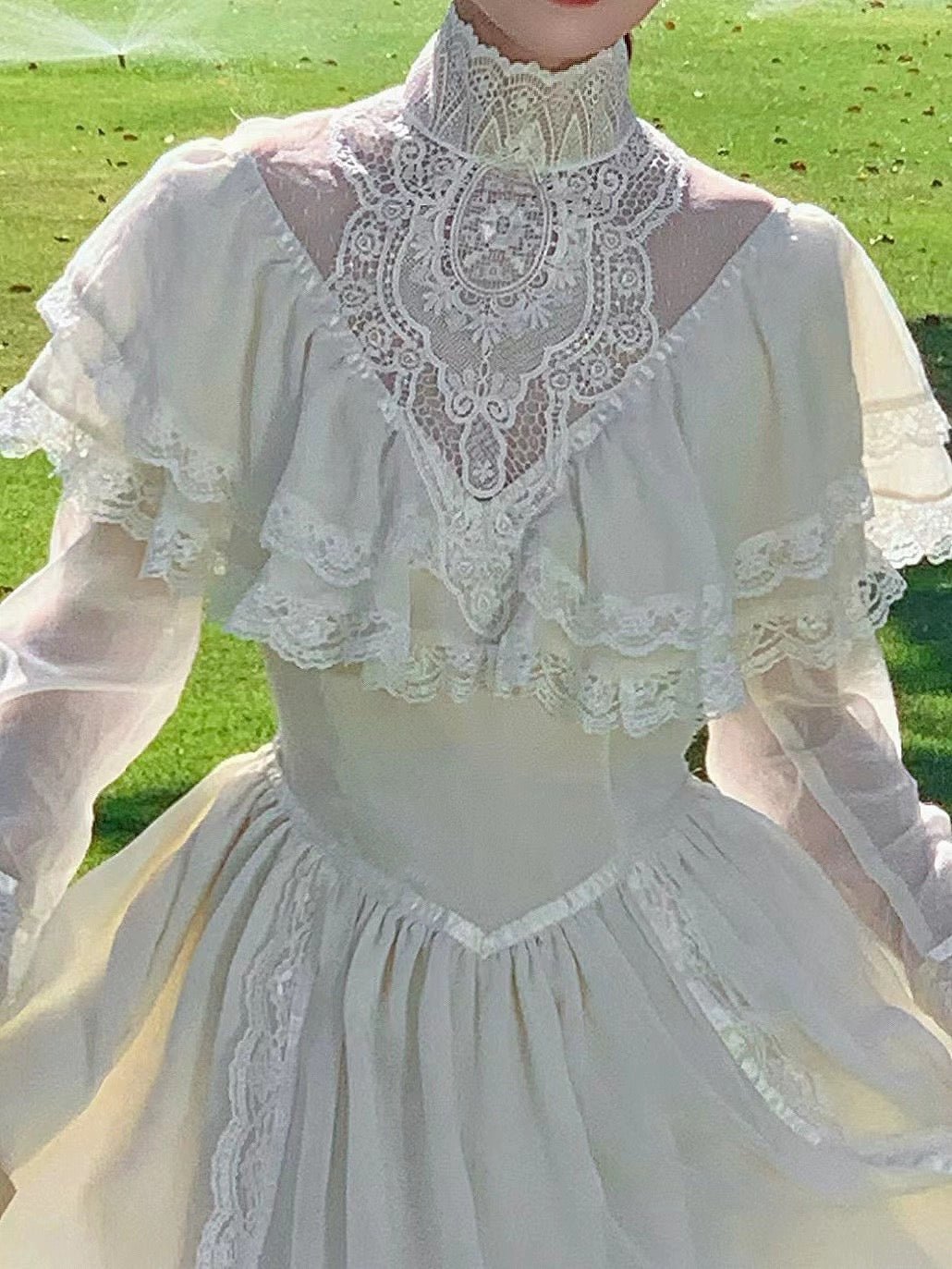 Gunne Sax Vintage Inspired Cream White Lace Dress - 70s Style Victorian Prom Wedding Dress - Plus Size - WonderlandByLilian