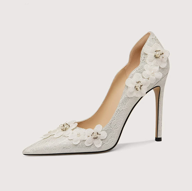 Bridal Champagne and Silver High Heels - Elegant Pearl-Embellished Design