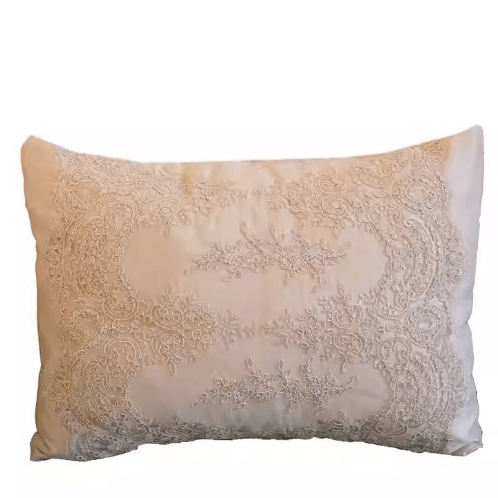 Handmade Champagne Lace Rectangular Pillow – European Floral Cushion & Satin - Inspired Vintage Accent - WonderlandByLilian