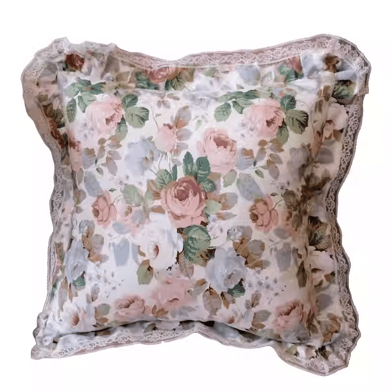 Handmade Floral Cushion Cover with Lace Trim – Vintage Floral Pillow & European Cottagecore Cushion - WonderlandByLilian