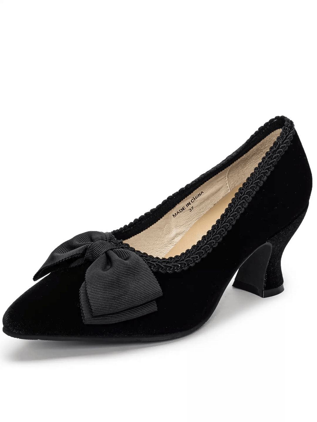 Handmade Gothic Black Silk Velvet Bow Heels with Lambskin Insole - WonderlandByLilian
