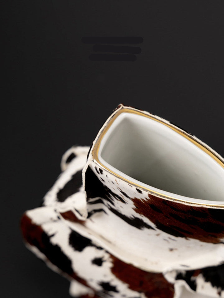 Handmade Italian Limited Edition Cowhide Leather Ceramic Vase - WonderlandByLilian