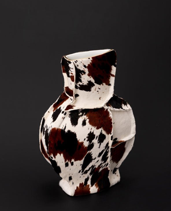 Handmade Italian Limited Edition Cowhide Leather Ceramic Vase - WonderlandByLilian