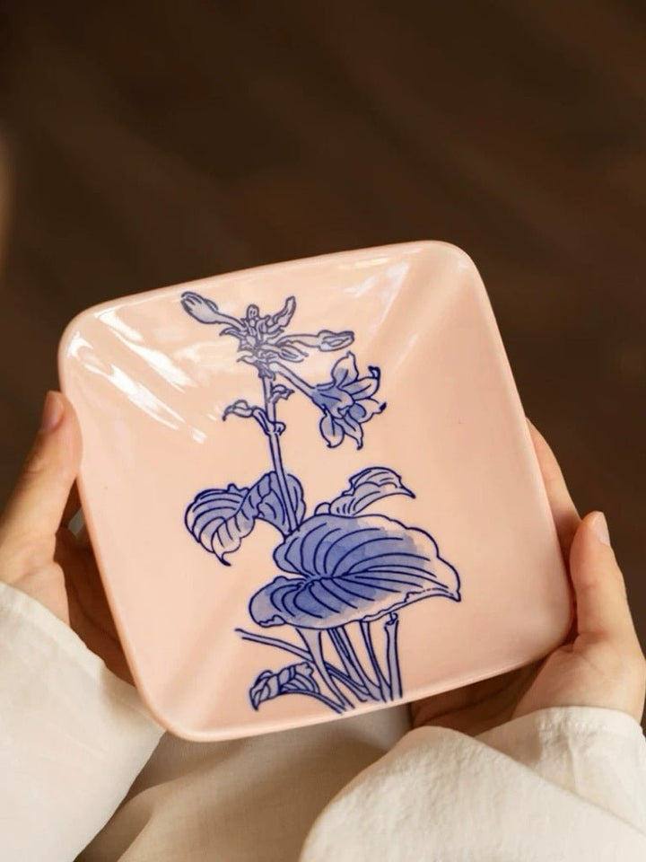 Handmade Italian Vintage Rose Pink Porcelain Floral Shallow Bowl Plate - WonderlandByLilian