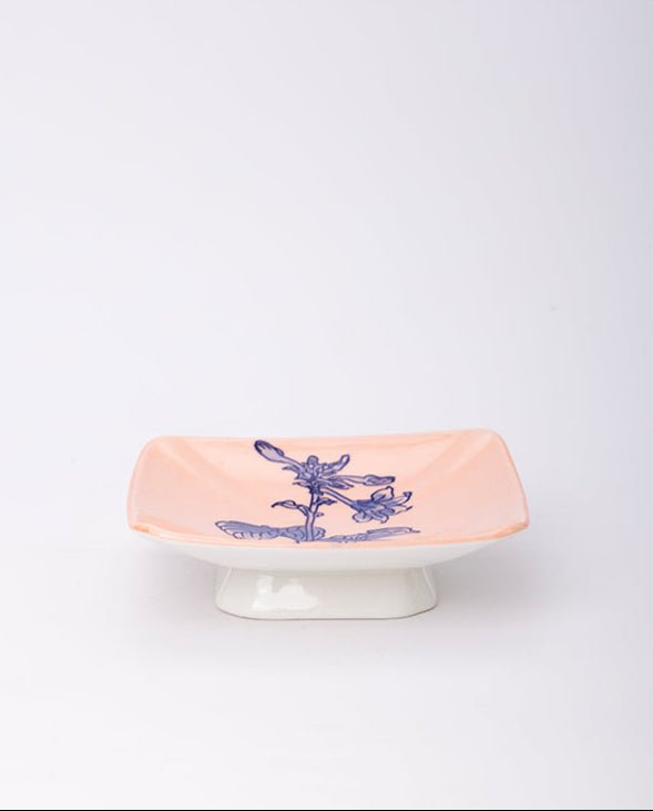 Handmade Italian Vintage Rose Pink Porcelain Floral Shallow Bowl Plate - WonderlandByLilian