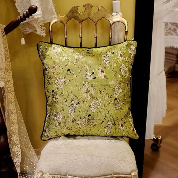 Handmade Olive Green Jester Cushion – Vintage Floral Pillow & Eclectic Couch Accent - WonderlandByLilian