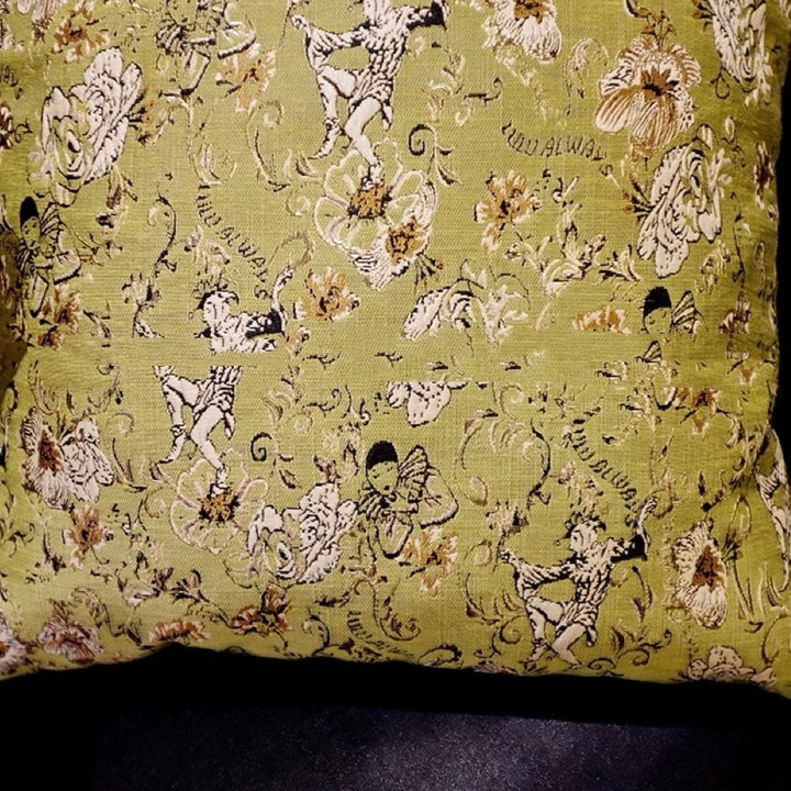 Handmade Olive Green Jester Cushion – Vintage Floral Pillow & Eclectic Couch Accent - WonderlandByLilian