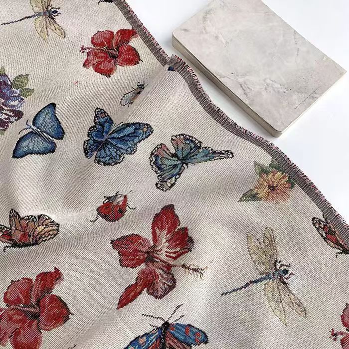 Heavy - Duty Jacquard Fabric with Color - Woven Dragonfly and Butterfly Patterns for Upholstery and Bags - WonderlandByLilian