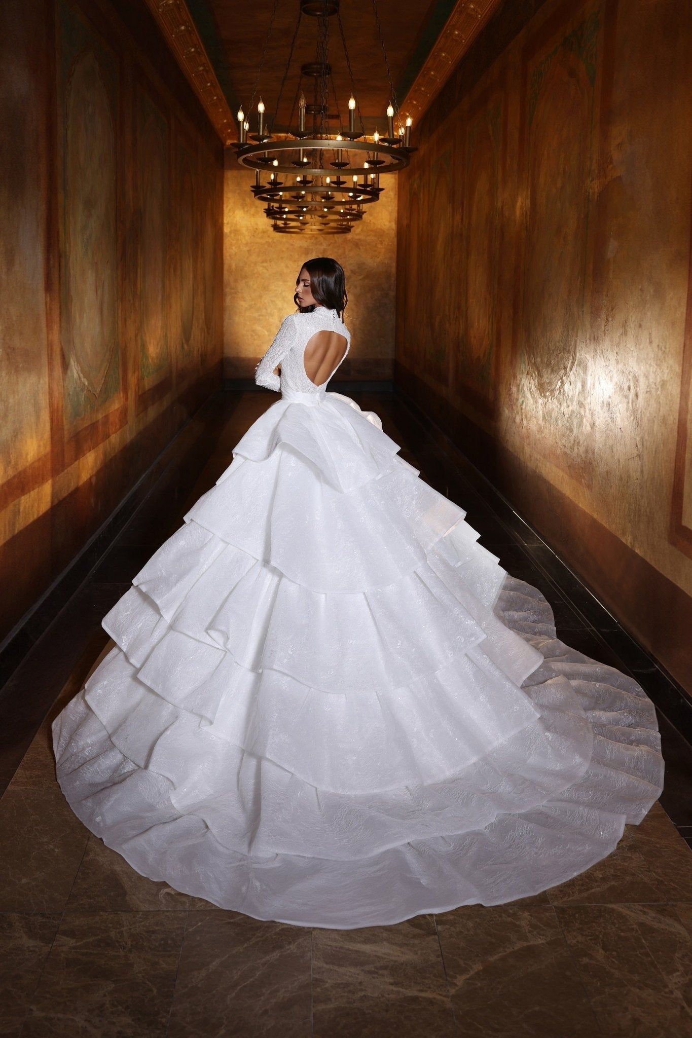 High Neckline Sparkle Mini Bridal Dress Plus Size - WonderlandByLilian