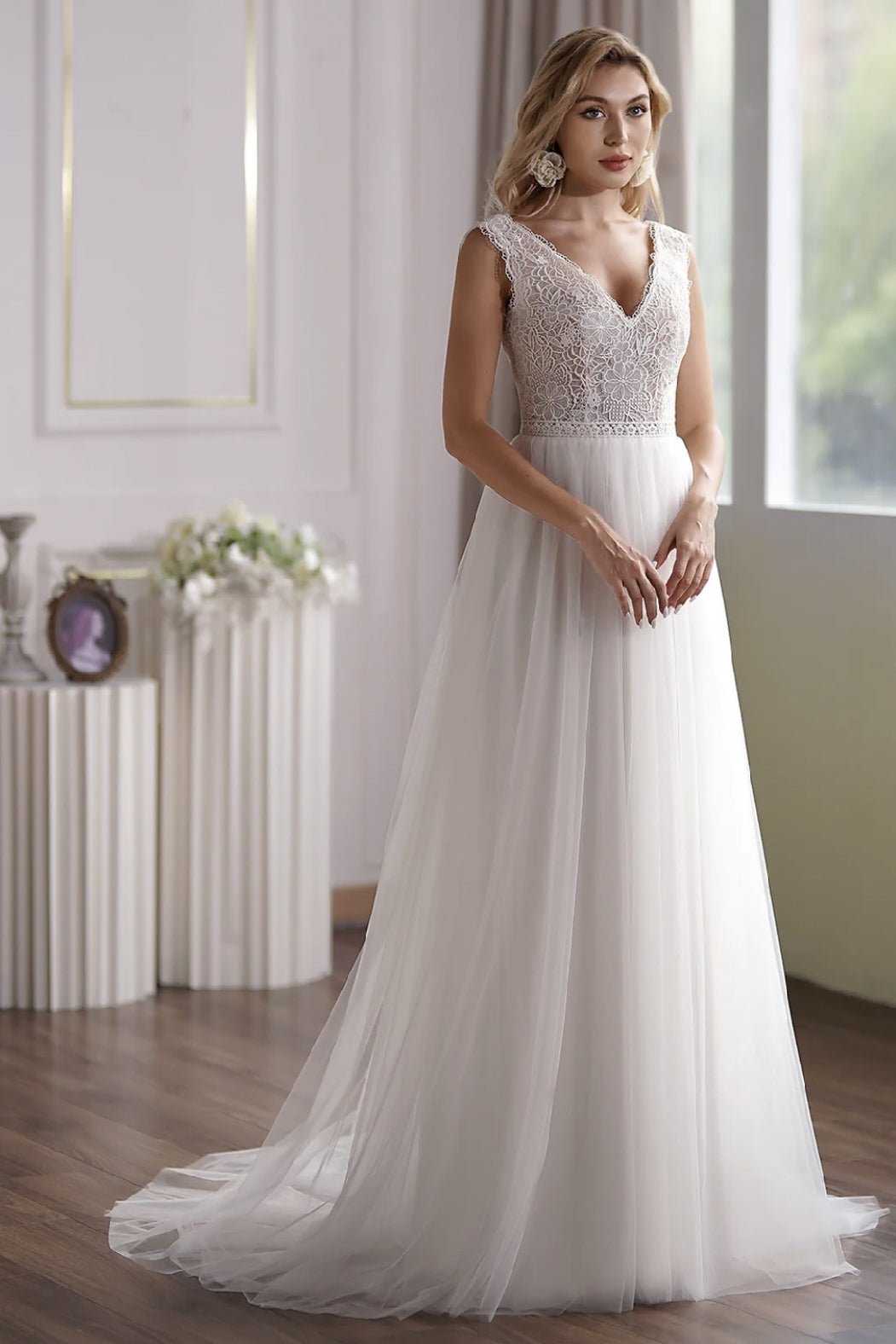 boho illusion wedding dress Sleeveless Beaded Illusion Neck Lace Chiffon Boho Bridal Dress