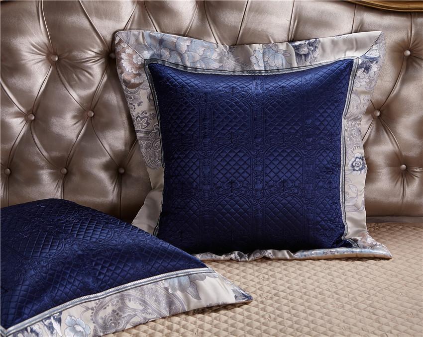 Impero Blue Silver Silk Cotton Jacquard Luxury Chinese Bedding Set - WonderlandByLilian